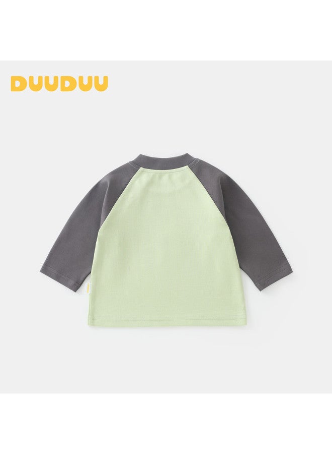 Duuduu Kids Boys Colorblock T-shirt Spring Autumn Long Sleeve Top Crew Neck Base Shirt Green 120 - Image 2