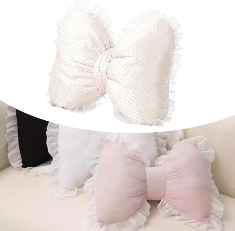 Bowknot Shaped Pillow Bedside Cushion Modern Home Furnishing Housewarming Gift Soft Throw Pillow for Auto Seat Study Room, Beige - Image 3