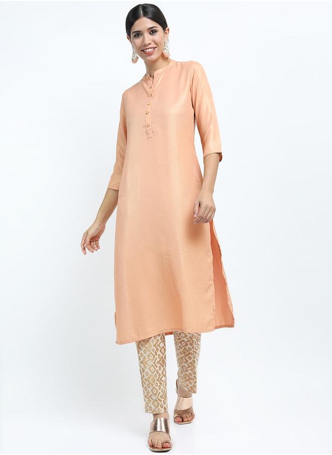 Vishudh Women Orange Solid Straight Kurta by Styli  - Image 1