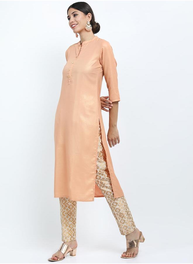 Vishudh Women Orange Solid Straight Kurta by Styli  - Image 2