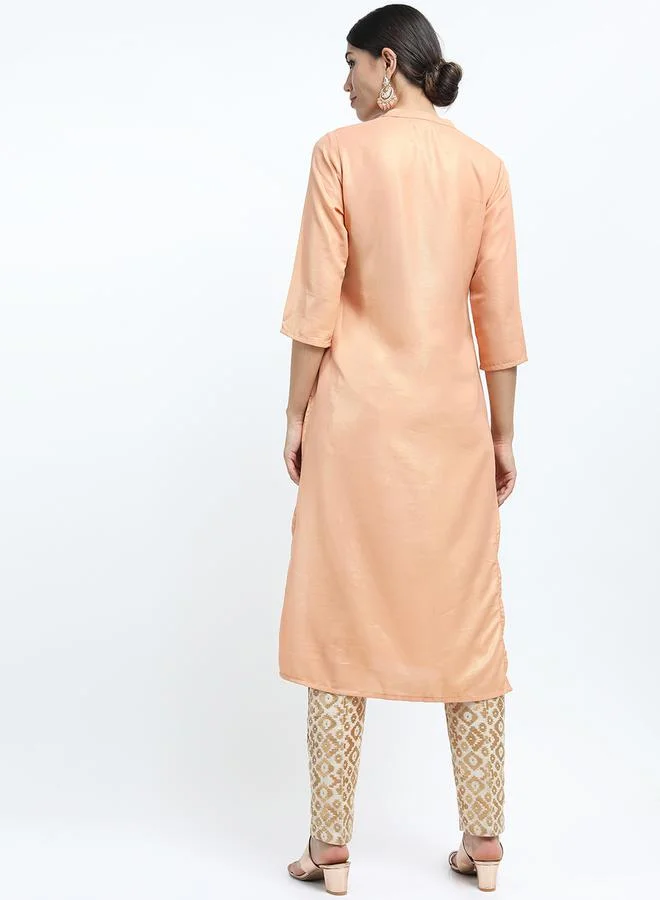 Vishudh Vishudh Women Orange Solid Straight Kurta