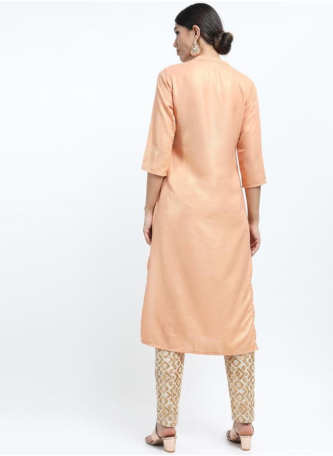 Vishudh Women Orange Solid Straight Kurta by Styli  - Image 3