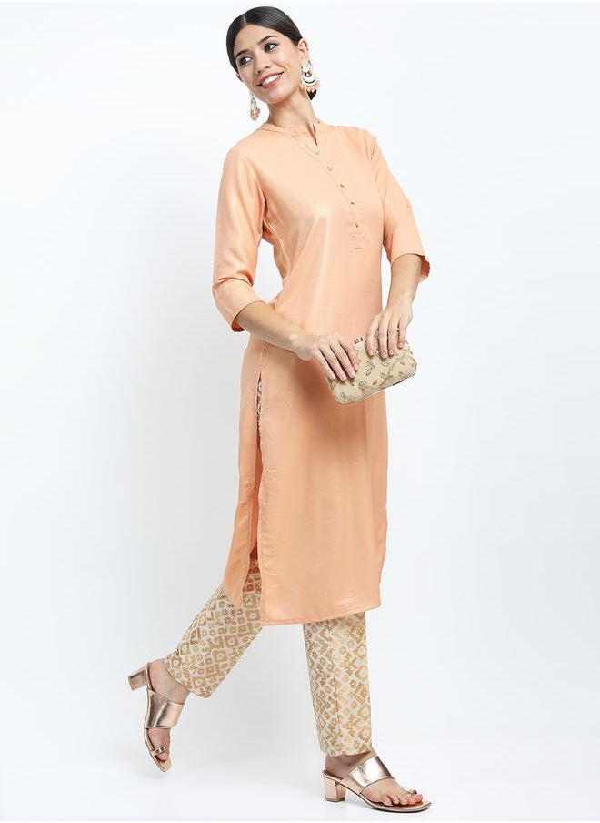 Vishudh Women Orange Solid Straight Kurta by Styli  - Image 5