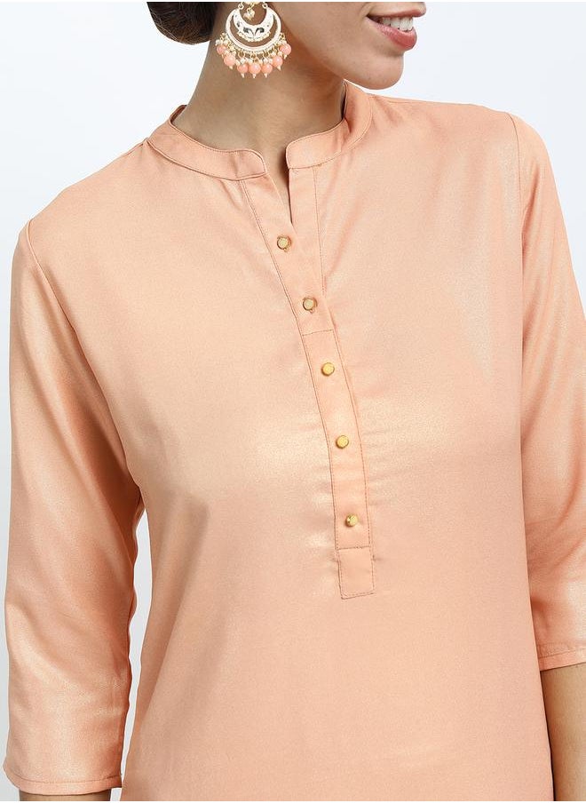 Vishudh Women Orange Solid Straight Kurta by Styli  - Image 4