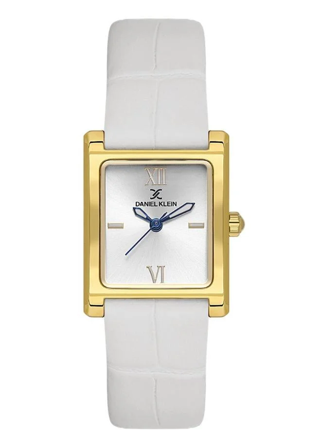 DANIEL KLEIN Women's Leather Gold Alloy Case Analog Silver Square Sunray Dial Japanese Quartz Premium 30 Meters Water Resistant
