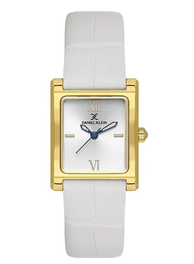 Daniel Klein Women's Leather Gold Alloy Case Analog Silver Square Sunray Dial Japanese Quartz Premium 30 Meters Water Resistant