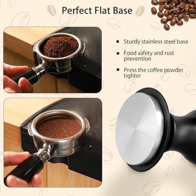 كاست ويف مكبس قهوة 53 مم معاير محمل بنابض مع قاعدة من الفولاذ المقاوم للصدأ موزع قهوة إسبريسو بمقبض من الألومنيوم وعلامة مقياس ملحقات ماكينة القهوة باللون الأسود - Image 3