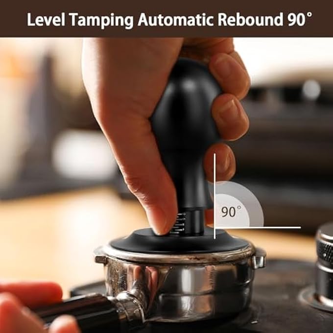 كاست ويف مكبس قهوة 53 مم معاير محمل بنابض مع قاعدة من الفولاذ المقاوم للصدأ موزع قهوة إسبريسو بمقبض من الألومنيوم وعلامة مقياس ملحقات ماكينة القهوة باللون الأسود - Image 4