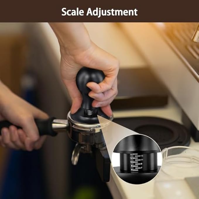 كاست ويف مكبس قهوة 53 مم معاير محمل بنابض مع قاعدة من الفولاذ المقاوم للصدأ موزع قهوة إسبريسو بمقبض من الألومنيوم وعلامة مقياس ملحقات ماكينة القهوة باللون الأسود - Image 5