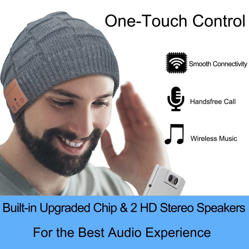 FULLLIGHT TECH Bluetooth Beanie Hat Headphones Unique Tech Gifts Stocking Stuffer Dark Gray - Image 4