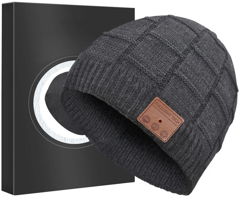 FULLLIGHT TECH Bluetooth Beanie Hat Headphones Unique Tech Gifts Stocking Stuffer Dark Gray - Image 1