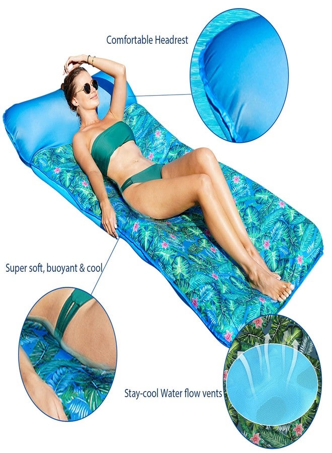 FindUWill Oversized Pool Floats- 72" X 37" Extra Large Fabric Covered Pool Float Raft for Adults, XL Inflatable Pool Floaties Lounger with Headrest Ultra-Comfort Cooling Floating Mat (Monstera Green) - Image 4