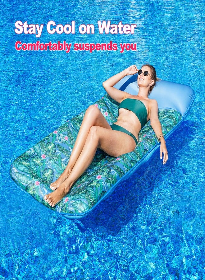 FindUWill Oversized Pool Floats- 72" X 37" Extra Large Fabric Covered Pool Float Raft for Adults, XL Inflatable Pool Floaties Lounger with Headrest Ultra-Comfort Cooling Floating Mat (Monstera Green) - Image 2