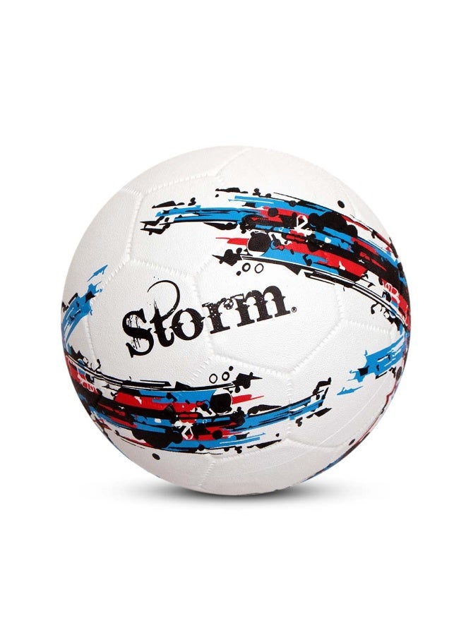 Nivia Storm Football, Training Ball, 32 Panels, Durable Rubber Cover Molded, Butyl Threadwounded Bladder, For Hard Ground & Artificial Turf (White, Size - 5) - Image 1