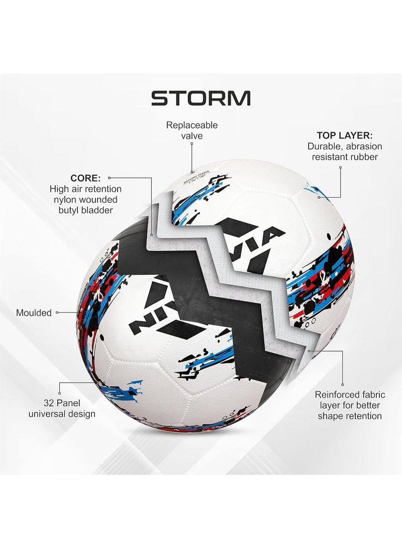 Nivia Storm Football, Training Ball, 32 Panels, Durable Rubber Cover Molded, Butyl Threadwounded Bladder, For Hard Ground & Artificial Turf (White, Size - 5) - Image 5