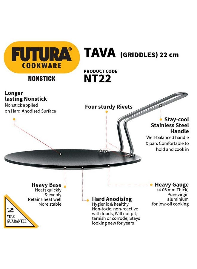 Hawkins Futura 22 cm Tava, Non Stick Tawa with Stainless Steel Handle, Black (NT22) - Image 2