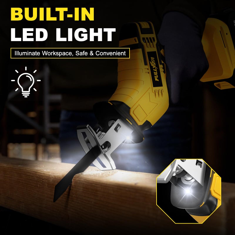 FULLYEA Cordless Reciprocating Saw, 0-3500 RPM Electric Saws with 4 Blades & 2 Batteries, Toolâ€‘Free Change, Handheld Saw Lightweight, Battery Reciprocating Saws for Cutting Wood PVC Pipe (Yellow) - Image 3