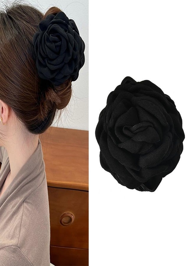 YangQian Large Flower Claw Clips for Women Girls Black Rose Claw Clip for Thin Thick Hair Clips for Styling With Floral Hair Clips for Women Girls Rose Hair Claw Clip - Image 1