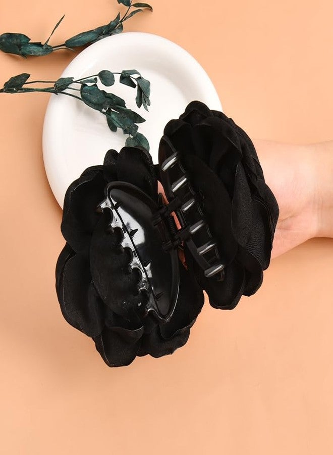 YangQian Large Flower Claw Clips for Women Girls Black Rose Claw Clip for Thin Thick Hair Clips for Styling With Floral Hair Clips for Women Girls Rose Hair Claw Clip - Image 4