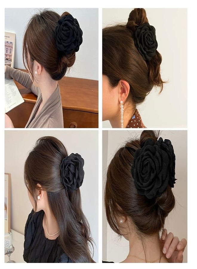 YangQian Large Flower Claw Clips for Women Girls Black Rose Claw Clip for Thin Thick Hair Clips for Styling With Floral Hair Clips for Women Girls Rose Hair Claw Clip - Image 2