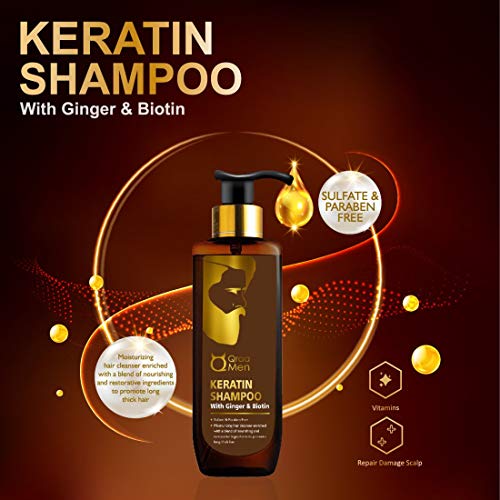Qraa Men Keratin Shampoo With Ginger & Biotin for Nourished and Thick Hair- Sulfate & Paraben Free, 200ml Shampoo - Image 2