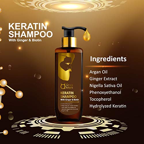 Qraa Men Keratin Shampoo With Ginger & Biotin for Nourished and Thick Hair- Sulfate & Paraben Free, 200ml Shampoo - Image 3