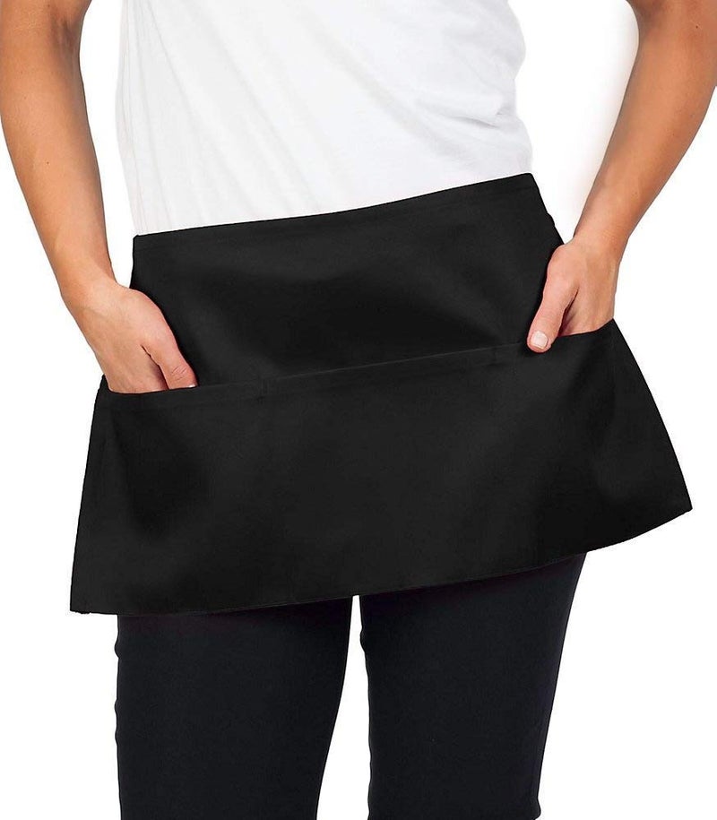 KNG Waitress Apron with 3 Pockets  11 inch Waist Apron  Black