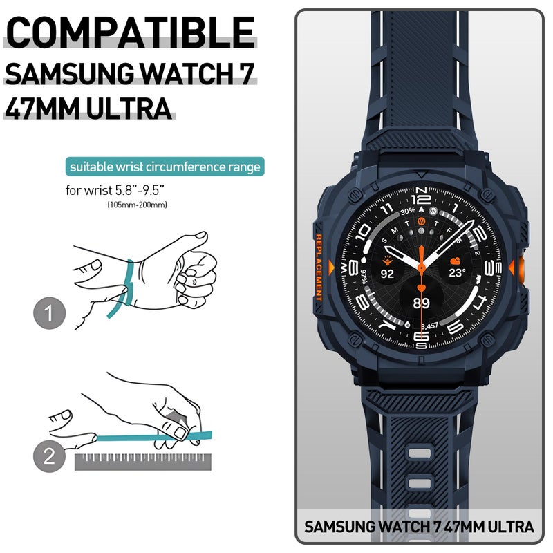 Suoman for Samsung Galaxy Watch 7/8 Ultra 47mm (2024/2025) Case with Band, [No Tempered Glass] Rugged+ All-Round TPE Matte Protective Cover Bumper -Blue - Image 2