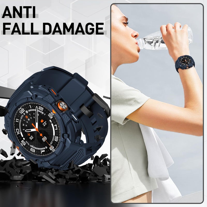 Suoman for Samsung Galaxy Watch 7/8 Ultra 47mm (2024/2025) Case with Band, [No Tempered Glass] Rugged+ All-Round TPE Matte Protective Cover Bumper -Blue - Image 5