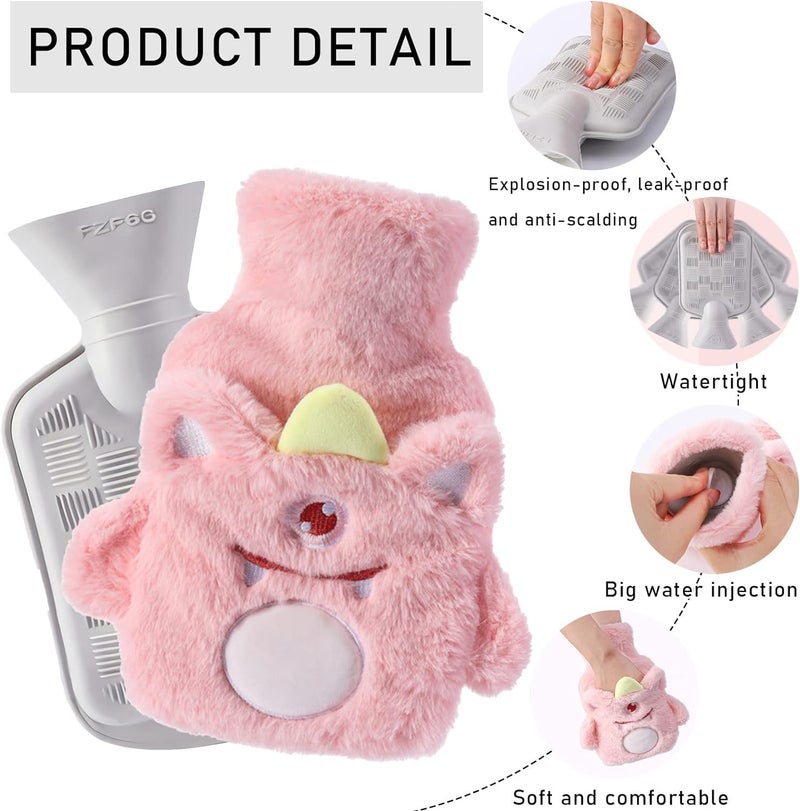 HomeFast Hot Water Bottle with Plush Cover - 500ml Rubber Hot Water Bag with Hand Warmer Pockets for Pain Relief, Cramps, Backpain, Neckpain & Body Pain | Safe, Durable & Recyclable - Image 2