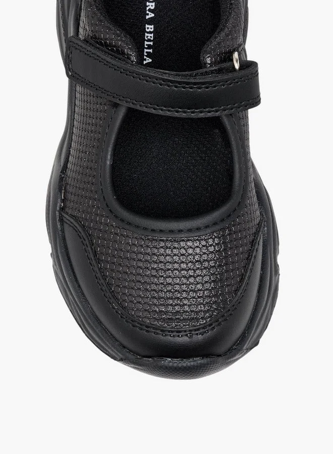Flora Bella By Shoexpress BLACK Girls Textured Mary Jane School Shoes with Hook and Loop Closure for Women | Best Price UAE