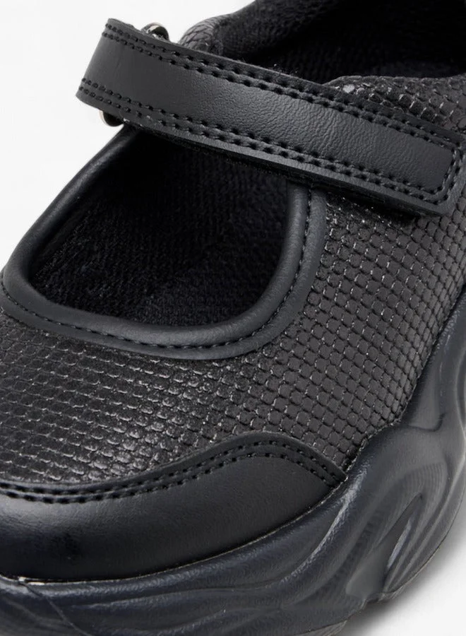 Flora Bella By Shoexpress BLACK Girls Textured Mary Jane School Shoes with Hook and Loop Closure for Women | Best Price UAE