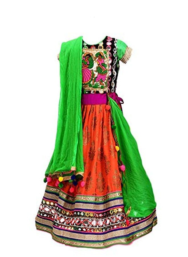 Aglare Girl's Cotton Readymade Lehenga Choli (ALk1040500_MUL_24_Orange_4-5 Years) - Image 1