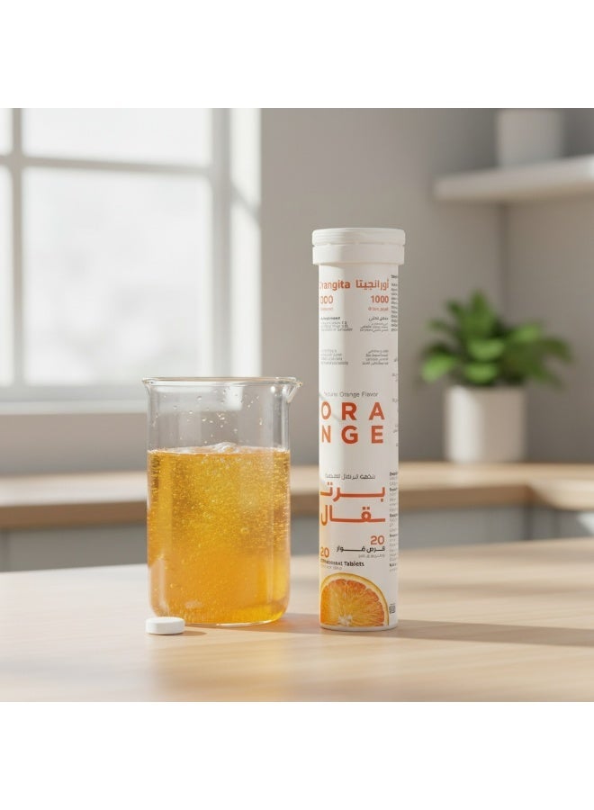 زهوة أورانجيتا فيتامين C فوار 1000 مجم مع الزنك بنكهة البرتقال، مكمل سريع الامتصاص لدعم المناعة والطاقة وصحة البشرة وامتصاص الحديد – 20 قرص - Image 1