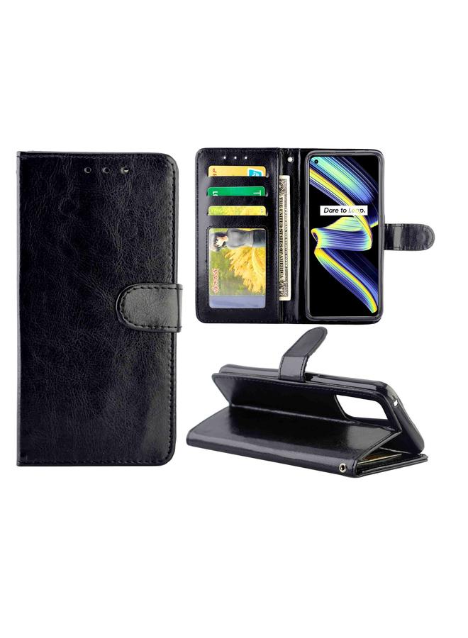 اس-توب جراب لهاتف OPPO Realme GT 5G / X7 Max 5G / Q3 Pro 5G China / GT Neo 5G جراب واقٍ من الجلد بتصميم Crazy Horse Texture مع حامل وفتحات للبطاقات ومحفظة وإطار للصور - Image 1