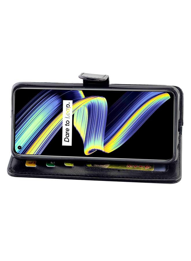 اس-توب جراب لهاتف OPPO Realme GT 5G / X7 Max 5G / Q3 Pro 5G China / GT Neo 5G جراب واقٍ من الجلد بتصميم Crazy Horse Texture مع حامل وفتحات للبطاقات ومحفظة وإطار للصور - Image 4