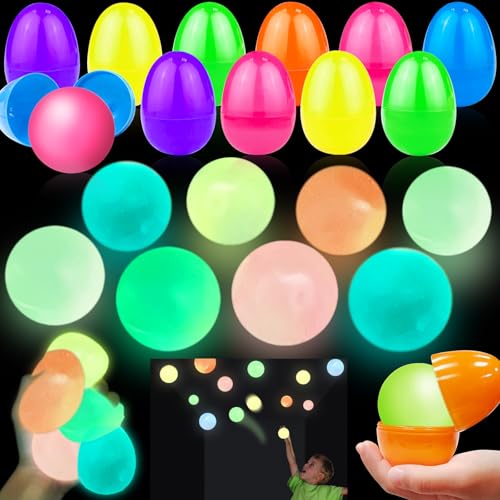 AMENON 12 Pack 3 Large Filled Easter Eggs Glow in The Dark Sticky Ceiling Ball Easter Basket Stuffers Essential Stress Relief Fidget Toys Easter Eggs Hunt Party Favor Gifts for Kids Boys Girls Toddler - Image 1