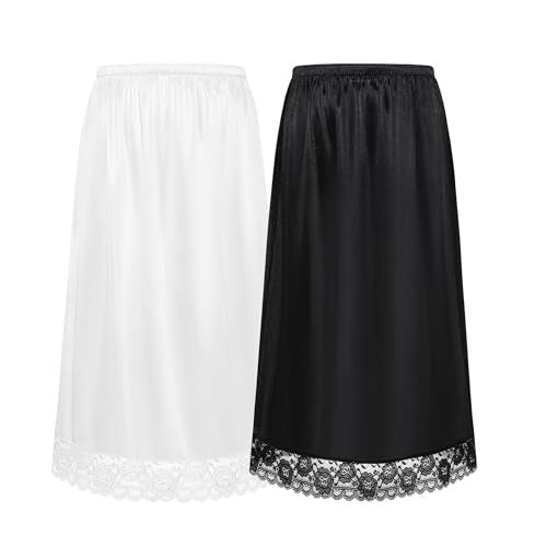 Coucoland White Half Slip Dress - 29" Women's Long Lace Slips for Under Dresses Women Underskirt Shirt Skirt Extender - Image 1