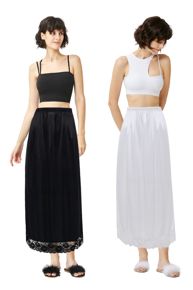 Coucoland White Half Slip Dress - 29" Women's Long Lace Slips for Under Dresses Women Underskirt Shirt Skirt Extender - Image 2
