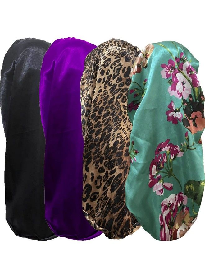 Wzl Wlg 4 Pcs Satin Bonnet For Women Long Sleep Cap Soft Silky Bonnet For Braids - Image 1