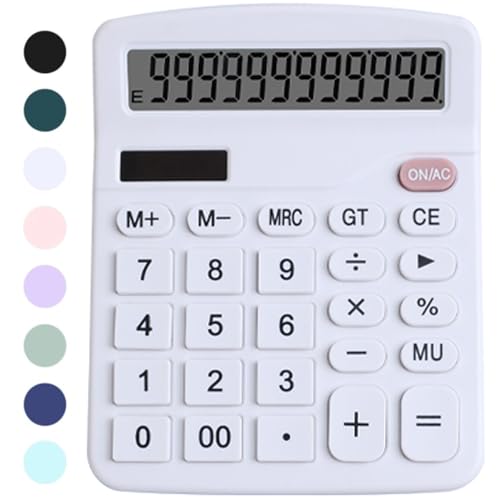 PUNGLTD Office Desk Calculator, Cute Calculator for Kids, Basic Calculators Desktop, Dual Power Simple Financial Calculator with Big Button Large Display for Office Home and School (White) - Image 1
