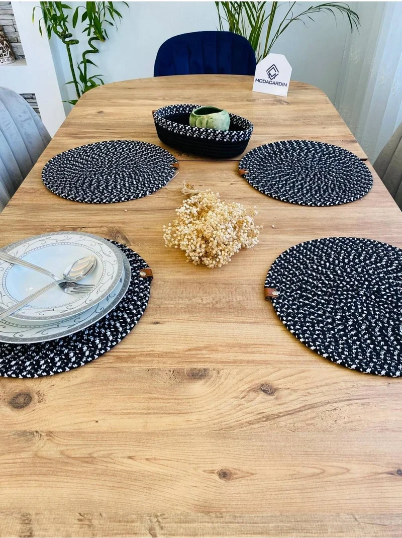 BDZ Deri BDZ Leather Wicker Jute Presentation Plate Mat American Service and Basket 5 Pieces