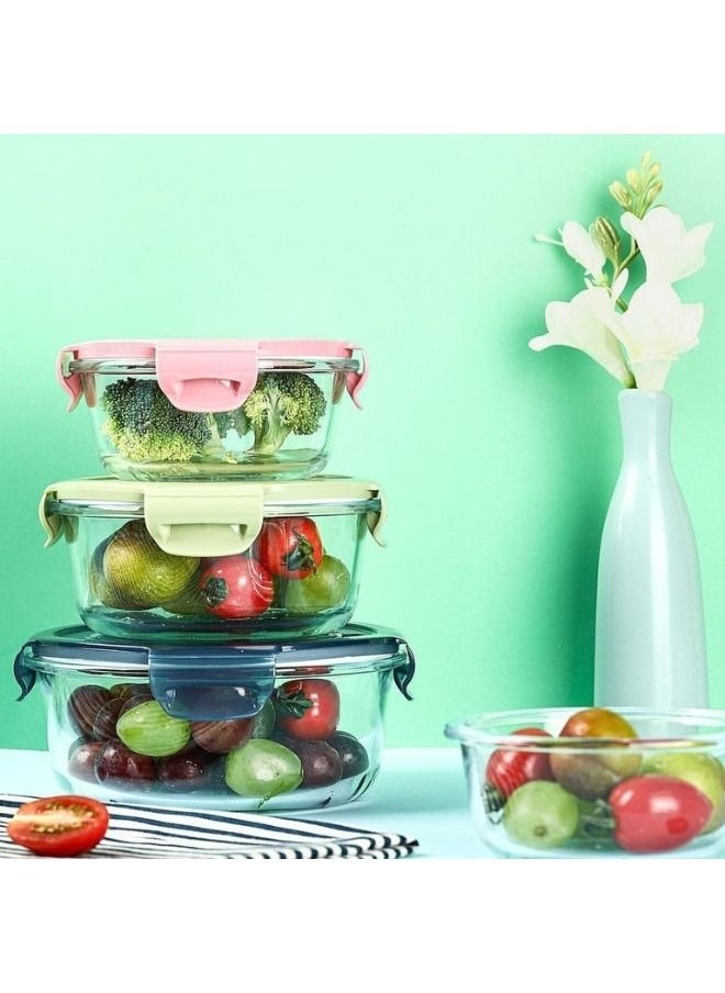 Generic - 3 pieces of high-quality pyrex glass storage bowl for keeping food in the refrigerator and placing it in the microwave, very safe for health, sizes (560-660 - 860) ML (MultiColor) - Image 1