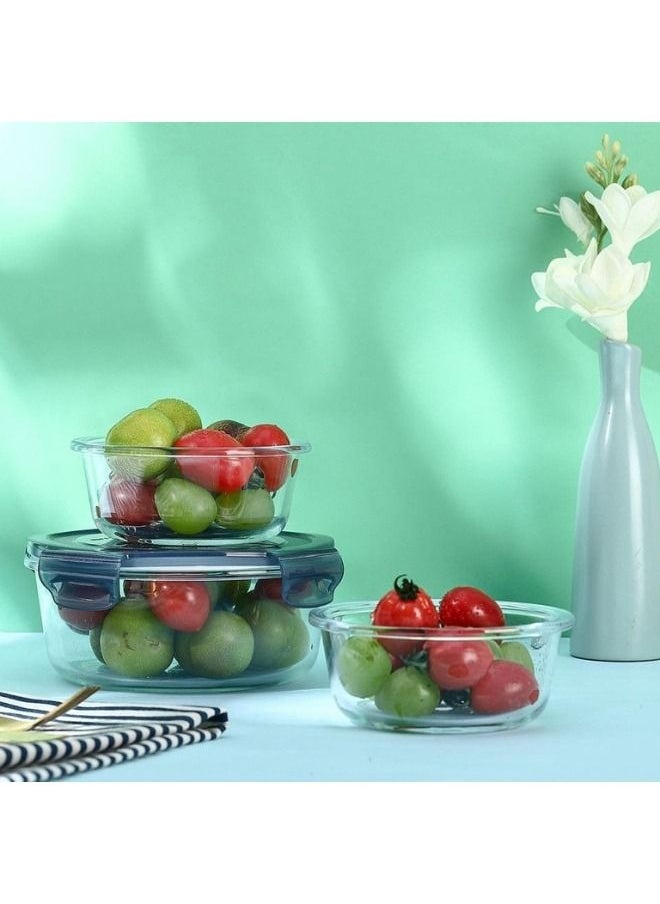 Generic - 3 pieces of high-quality pyrex glass storage bowl for keeping food in the refrigerator and placing it in the microwave, very safe for health, sizes (560-660 - 860) ML (MultiColor) - Image 1