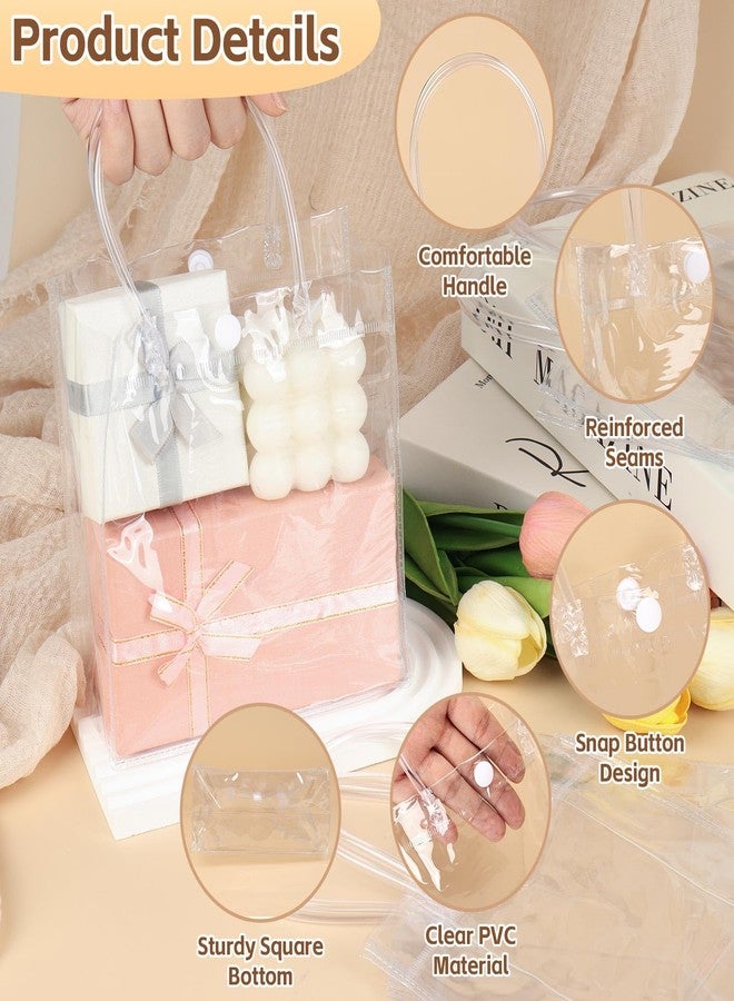 JOLYEAK 15 PCS Clear Gift Bags with Handles 6.3×5.9×2.8 inches Reusable PVC Gift Wrap Bag Transparent Goodie Bags for Wedding Party Baby Shower Birthday - Image 4