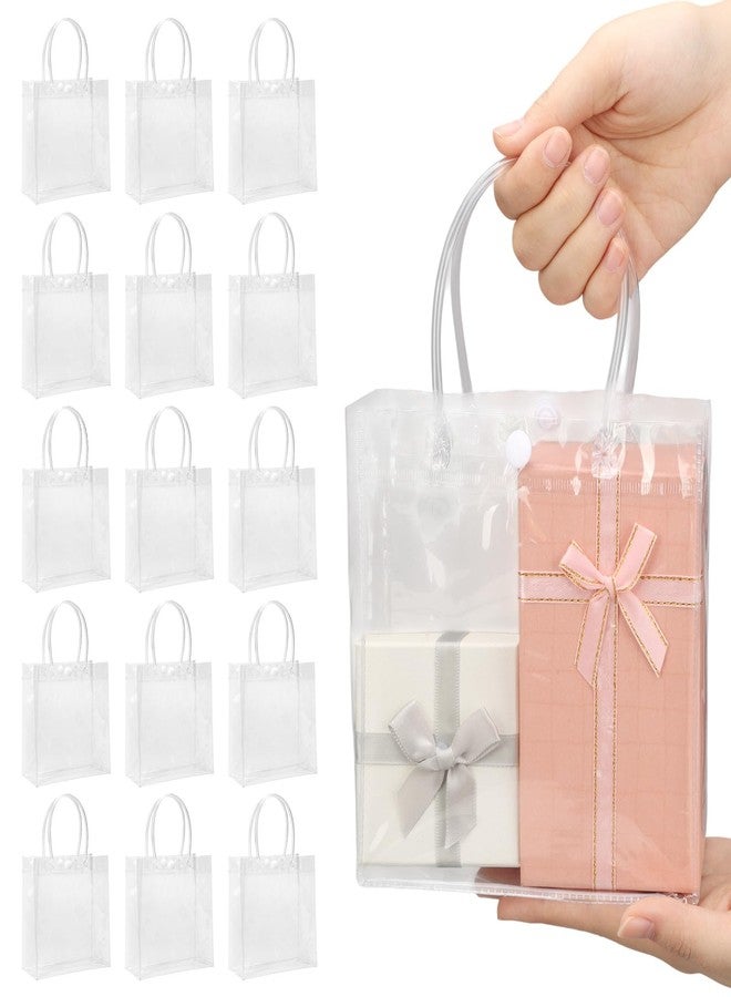 JOLYEAK 15 PCS Clear Gift Bags with Handles 6.3×5.9×2.8 inches Reusable PVC Gift Wrap Bag Transparent Goodie Bags for Wedding Party Baby Shower Birthday - Image 1