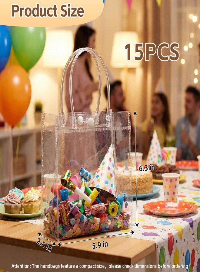 JOLYEAK 15 PCS Clear Gift Bags with Handles 6.3×5.9×2.8 inches Reusable PVC Gift Wrap Bag Transparent Goodie Bags for Wedding Party Baby Shower Birthday - Image 2