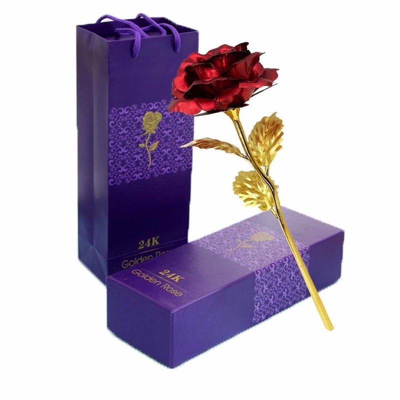 click2shop click2shop 24K Gold Plated Red Rose Foil Dipped Rose Flower Gift for Lover Mother Friends Perfect for Valentines Day Mothers Day Birthday Special Occasions - Image 1