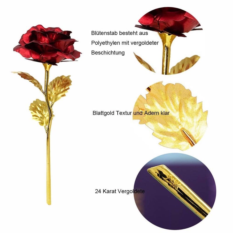 click2shop click2shop 24K Gold Plated Red Rose Foil Dipped Rose Flower Gift for Lover Mother Friends Perfect for Valentines Day Mothers Day Birthday Special Occasions - Image 3