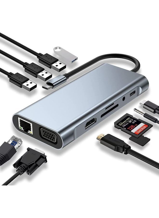 Eight-in-one Expansion Dock RJ45 Multifunctional Office Notebook 8in1SD TF Card Read Hub Data Transmission-Number Of Interfaces:Eleven In One  - Image 1